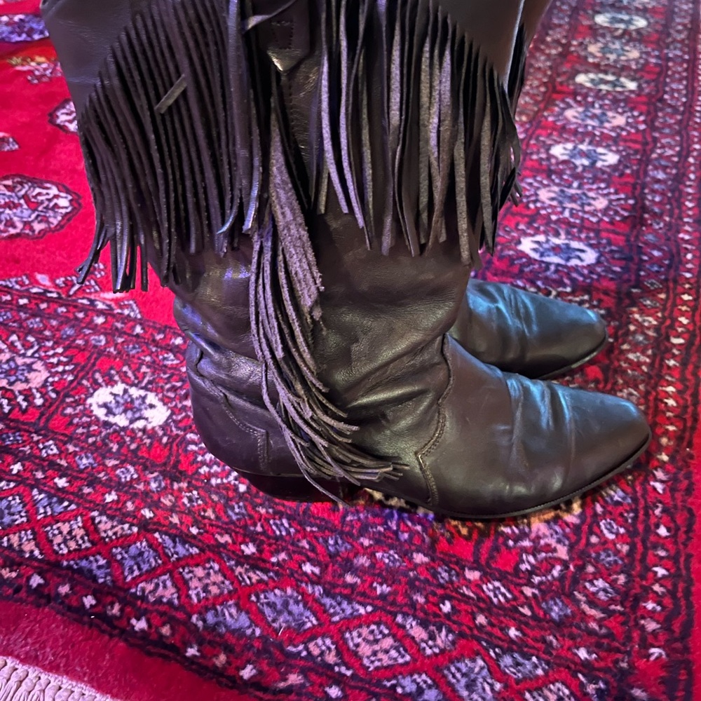 Black fringe cowboy boots